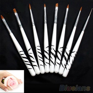 Bộ 8 cọ vẽ trang trí móng tay cán gỗ sọc ngựa vằn thời trang