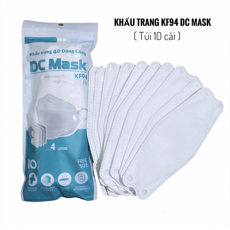 Túi 10 cái khẩu trang KF94 DC/ khẩu trang 4D DC/khẩu trang 4 lớp