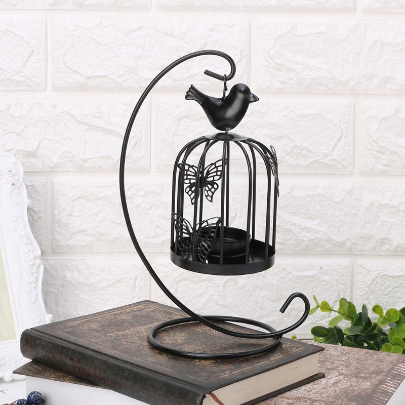 Chân nến hình chiếc lồng chim phối bươm bướm bằng sắt phong cách retro trang trí nội thất nhà cửa đẹp mắt