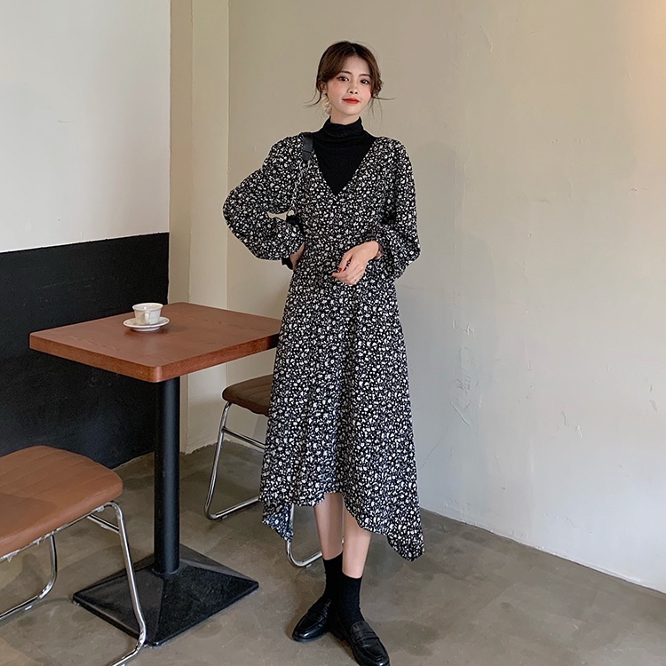 Đầm Hoa Giả Hai Lớp Lưng Cao Phong Cách Thời Trang Hàn Quốc Dành Cho Nữ