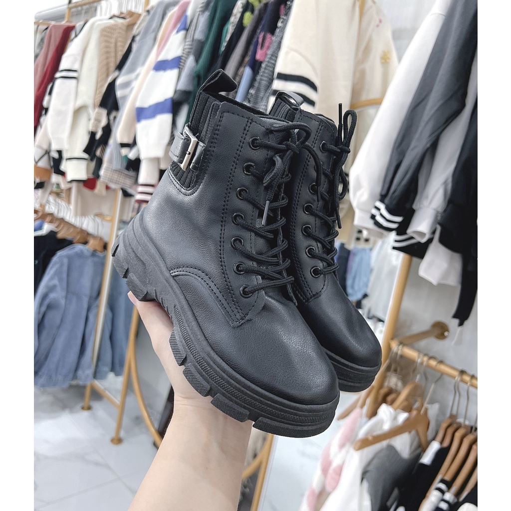 Boost Cổ Chun Co Dãn Nữ Cổ Lửng Chất Da Vintage giày Boots da mềm lót nỉ khóa sau cao cấp boost lửng thời trang đế 6 cm