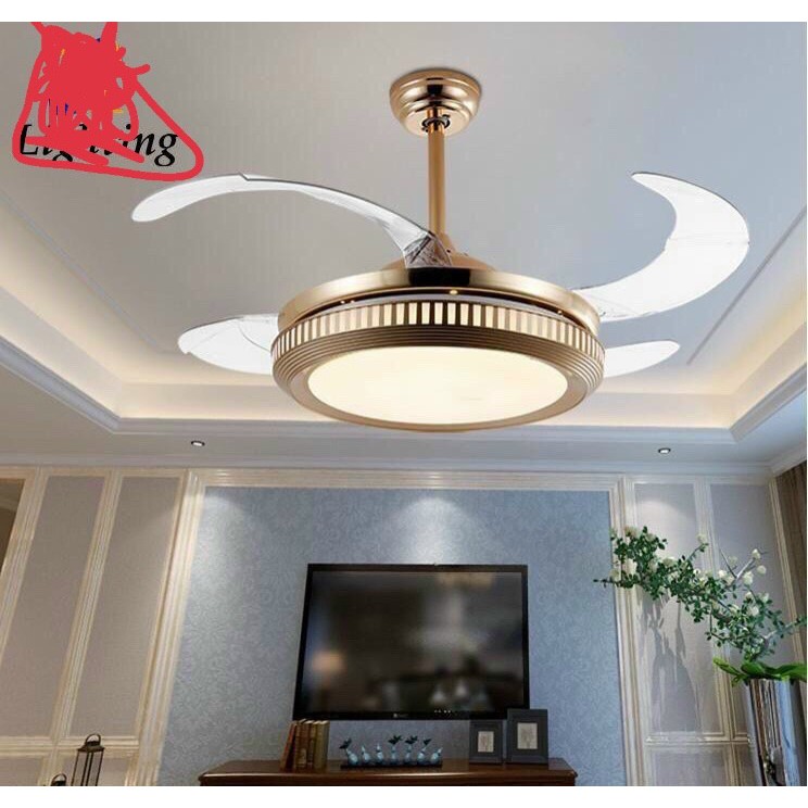 Qụat Trần Đèn Giấu Cánh Đơn Giản- Trang trí phòng khách - Động cơ DC lõi đồng full gió- có điều khiển