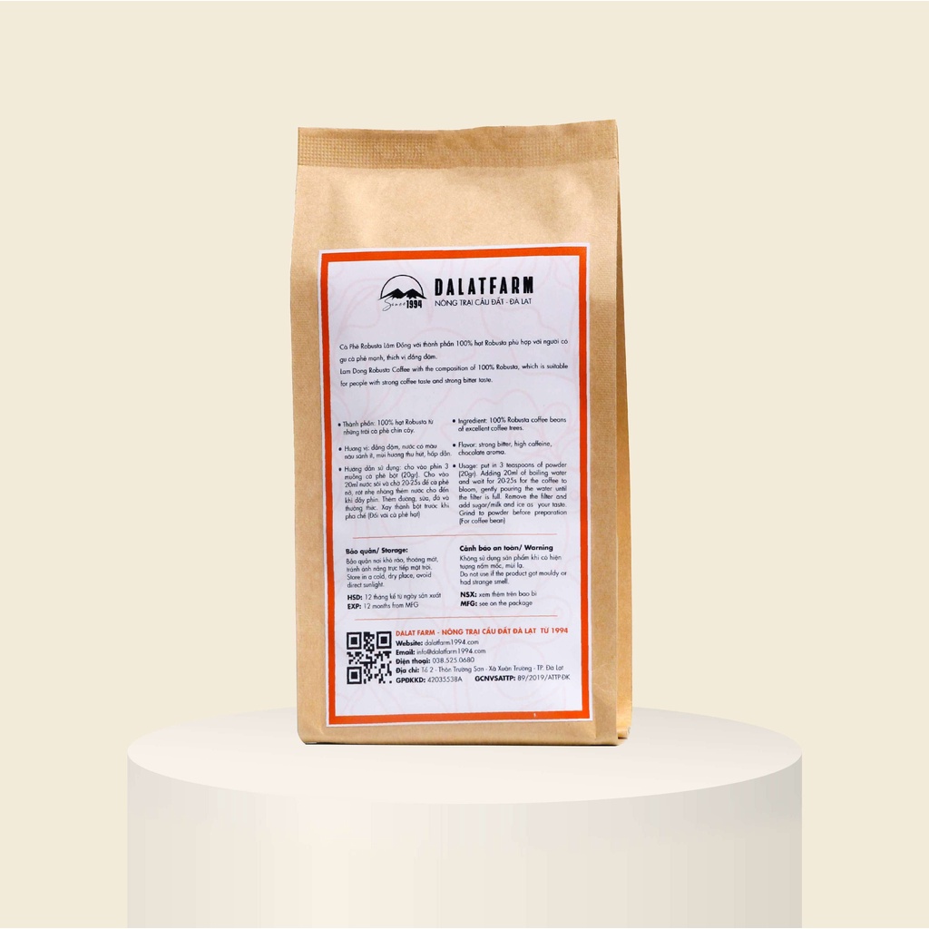 Cà Phê Robusta Lâm Đồng Dalat Farm - Túi 250Gr (Dạng hạt)