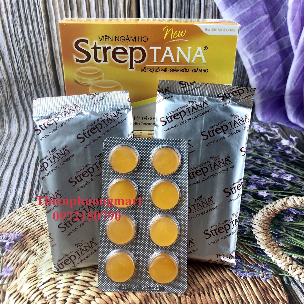 Viên ngậm ho STREPTANA 24 Viên/ hộp (3 vỉ x 8 viên) - Hỗ Trợ Bổ Phế, Giảm Đờm, Giảm Ho