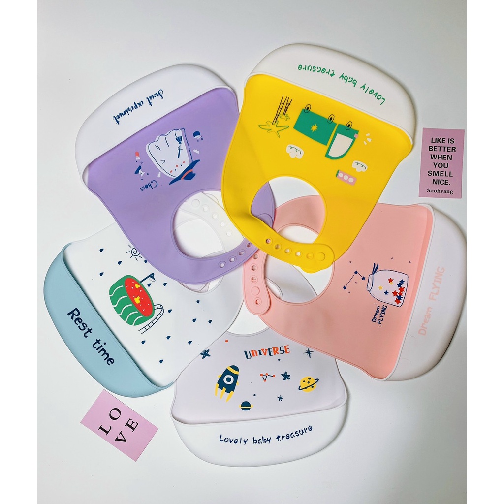 Yếm Ăn Dặm Silicon Dẻo Có Máng Kichi-Sạch Sẽ, An toàn, Tiện Lợi, yếm ăn chống rơi vãi