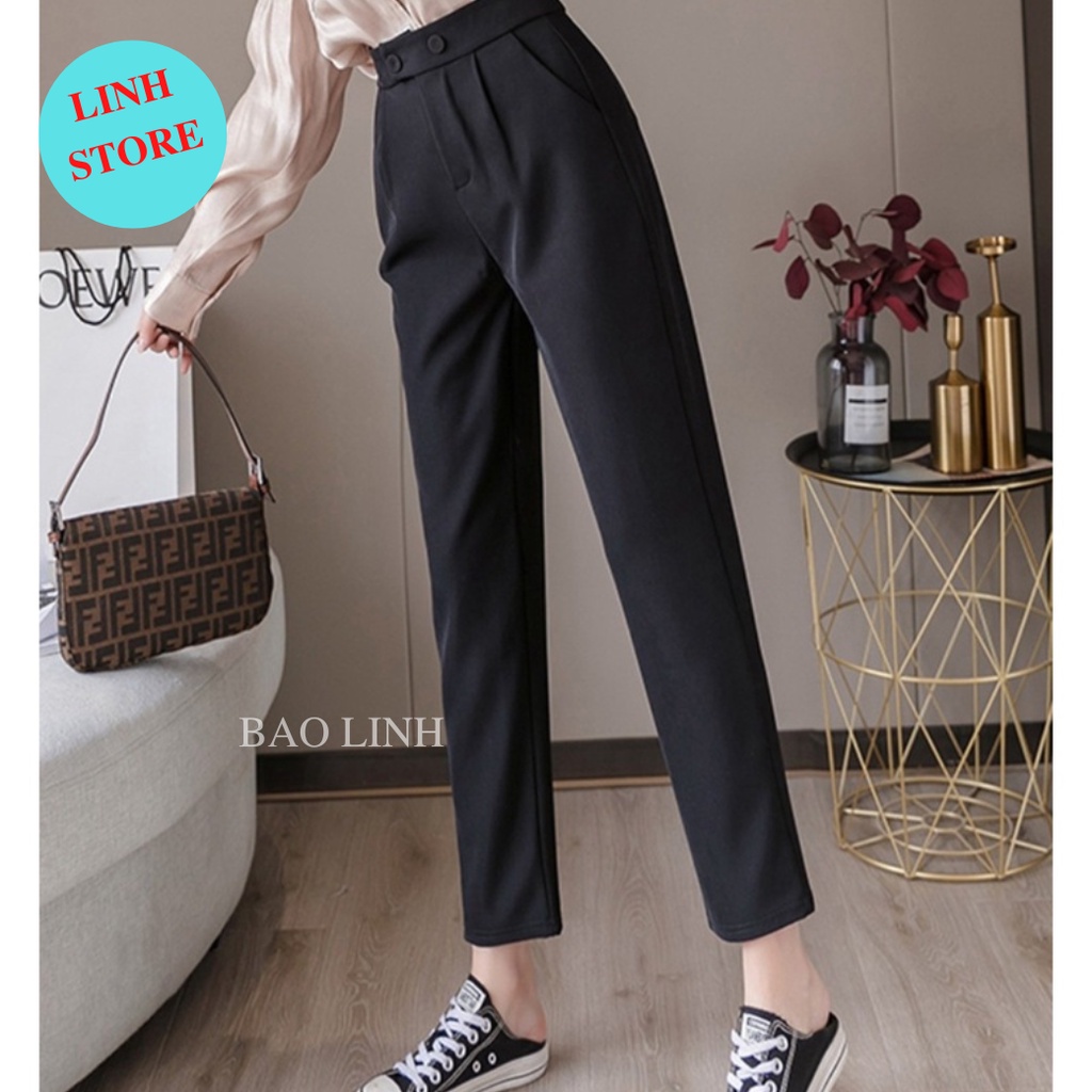 Quần Tây Baggy Nữ Cạp Cao Bigsize Công Sở Thời Trang Nữ, Quần Vải Nữ Lưng Cao Hai Khuy Bấm