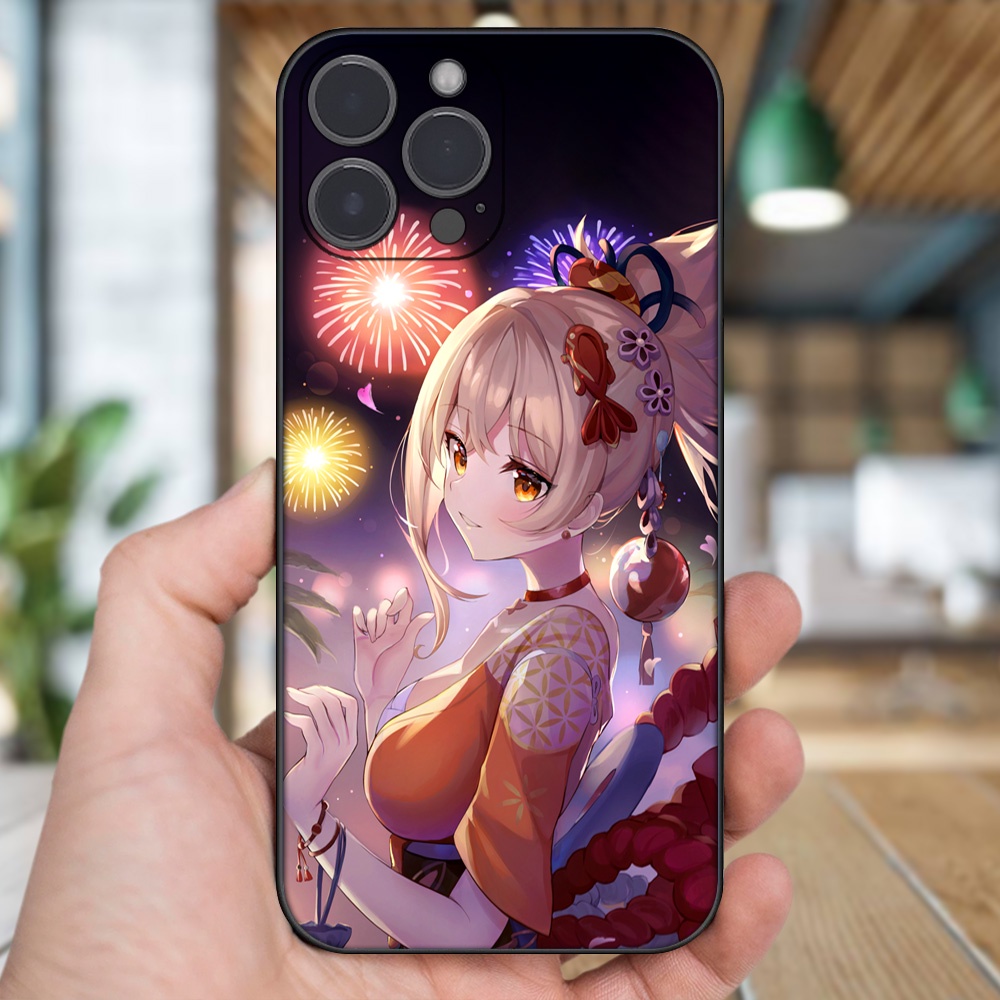 Ốp lưng iPhone 13 Pro Max dẻo đen cạnh vuông in hình Yoimiya Genshin Impact