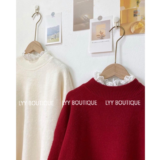 Áo len nữ lông thỏ cổ viền ren tay bo kiểu dáng Ulzzang form rộng 2 màu freesize hàng Quảng Châu LYY BOUTIQUE | BigBuy360 - bigbuy360.vn