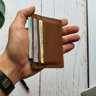 [Da thật] Ví Card holder da bò thật - Nâu đất CH105