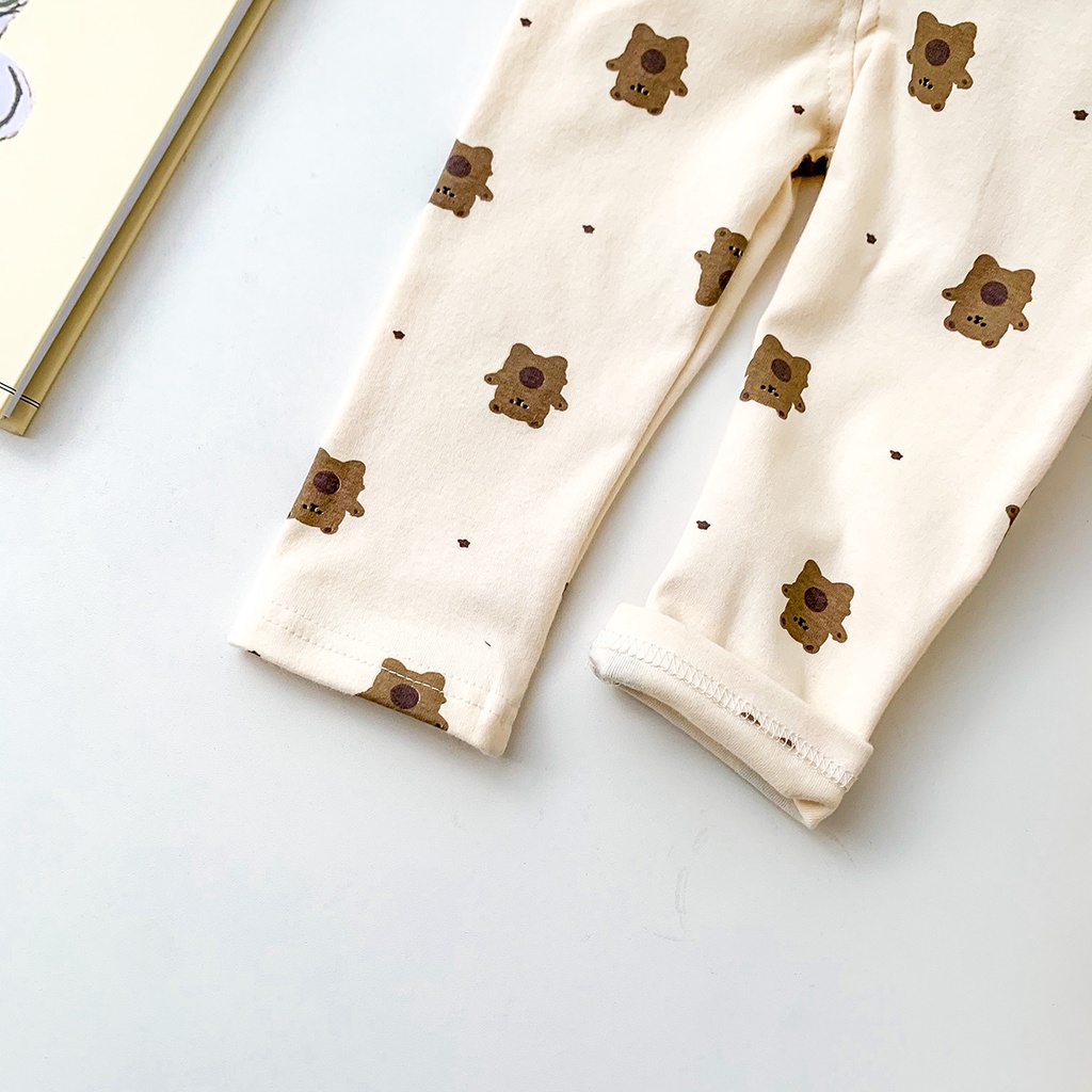 Set Đồ Ngủ Gồm Áo Sơ Mi Tay Dài In Họa Tiết Gấu Hoạt Hình + Quần Lưng Cao Xinh Xắn Cho Bé Sơ Sinh