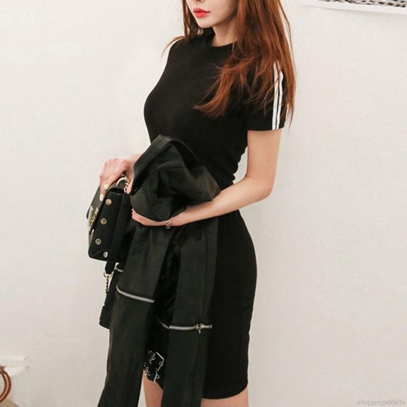 FREESHIP ĐƠN 99K_ Đầm Body tay ngắn cổ tròn hoạ tiết kẻ sọc thiết kế ôm sát tôn dáng | BigBuy360 - bigbuy360.vn