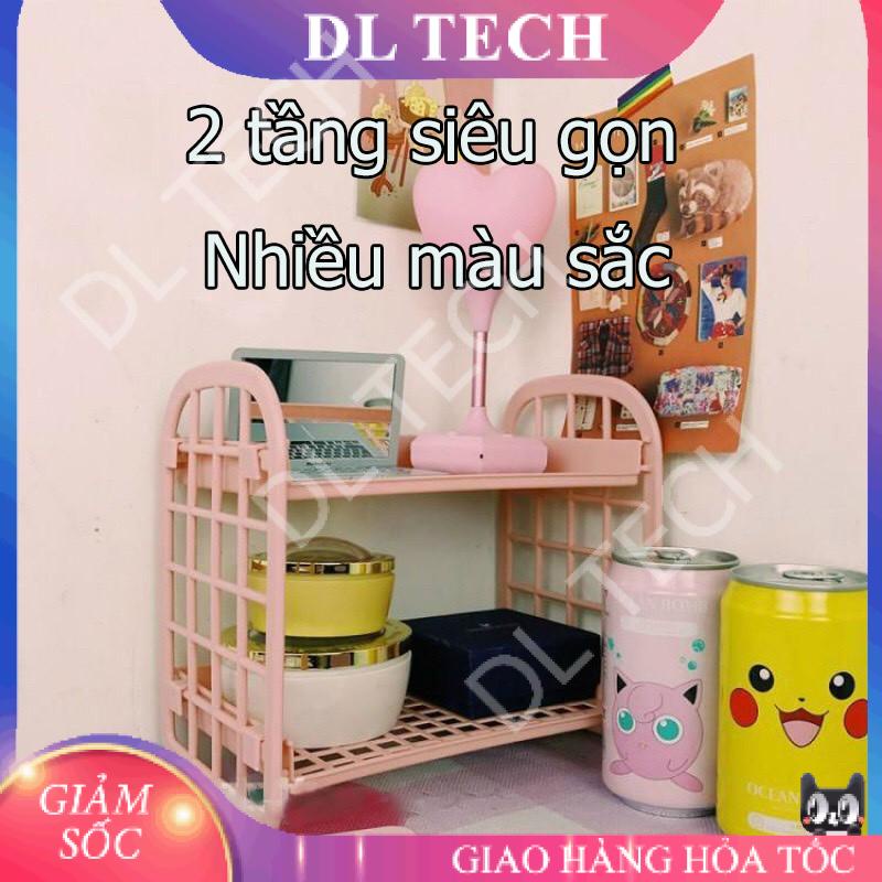 Kệ nhựa để đồ mini 2 tầng để đồ dùng học tập trang trí bàn học phong cách Hàn Quốc E050 DL TECH