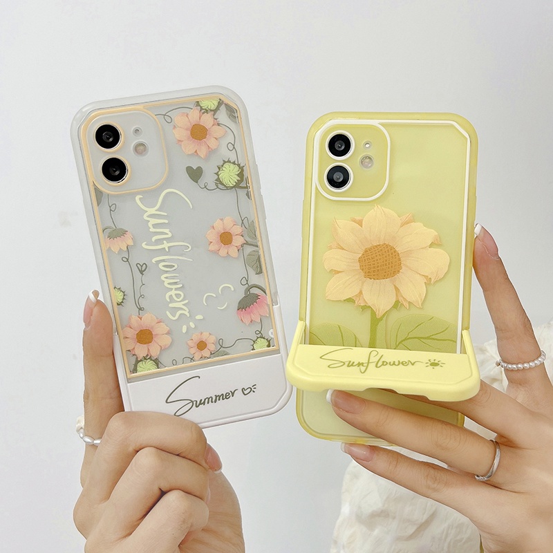 Ốp Điện Thoại Tpu In Hình Hoa Hướng Dương Có Giá Đỡ Ẩn Cho iPhone 12 13 Pro 11 Pro MAX Xs MAX X XR 7 8 Plus