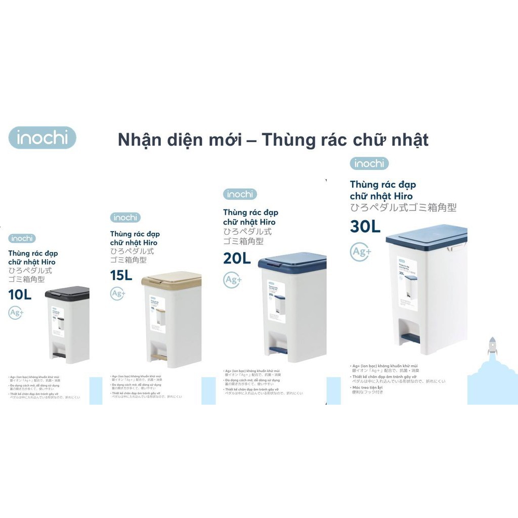 Thùng rác đạp chữ nhật Hiro 10L Inochi ( Hàng Việt Nam chất liệu cao cấp an toàn , sản xuất theo tiêu chuẩn của Nhật )