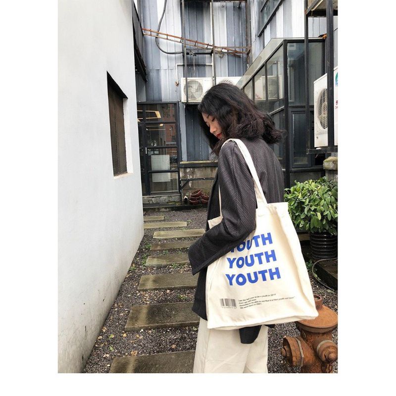 Túi vải, túi tote đáy vuông Youth 2 màu đen, be