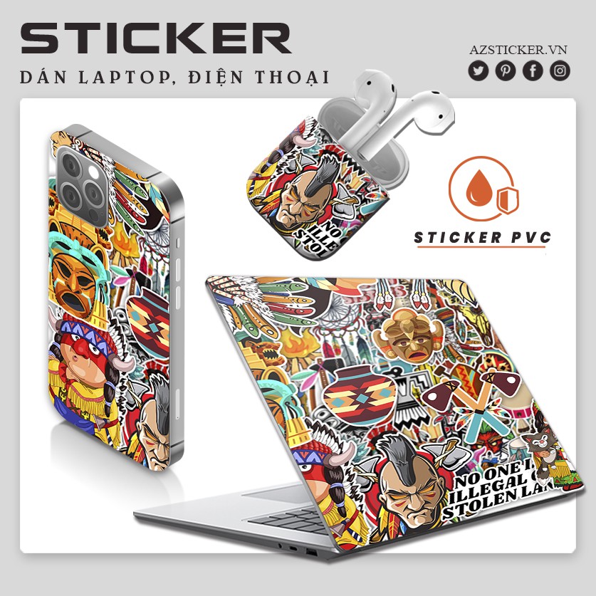 Sticker Hình Thổ Dân Dán Mũ Bảo Hiểm | Hình Dán Decal Chống Nước Cắt Sẵn | STK51 | Sticker Dán Điện Thoại Laptop Vali