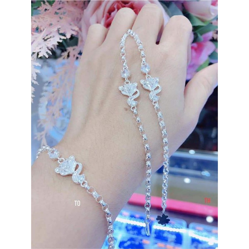 Lắc tay bạc Hồ Ly Đinhs Kèm Đas Giá Rẻ  Gentle Flower T1