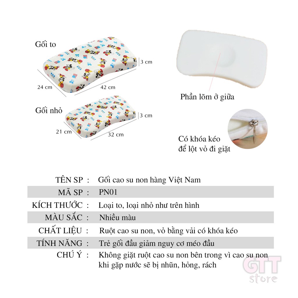 Gối cao su non cho bé chống méo đầu Baby Hiền Trang Việt Nam GOI01