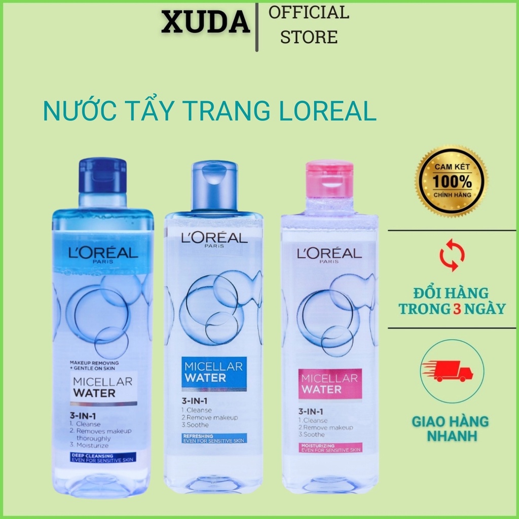 Nước tẩy trang Loreal Paris 3-in-1 Micellar Water 400ml cho mọi loại da