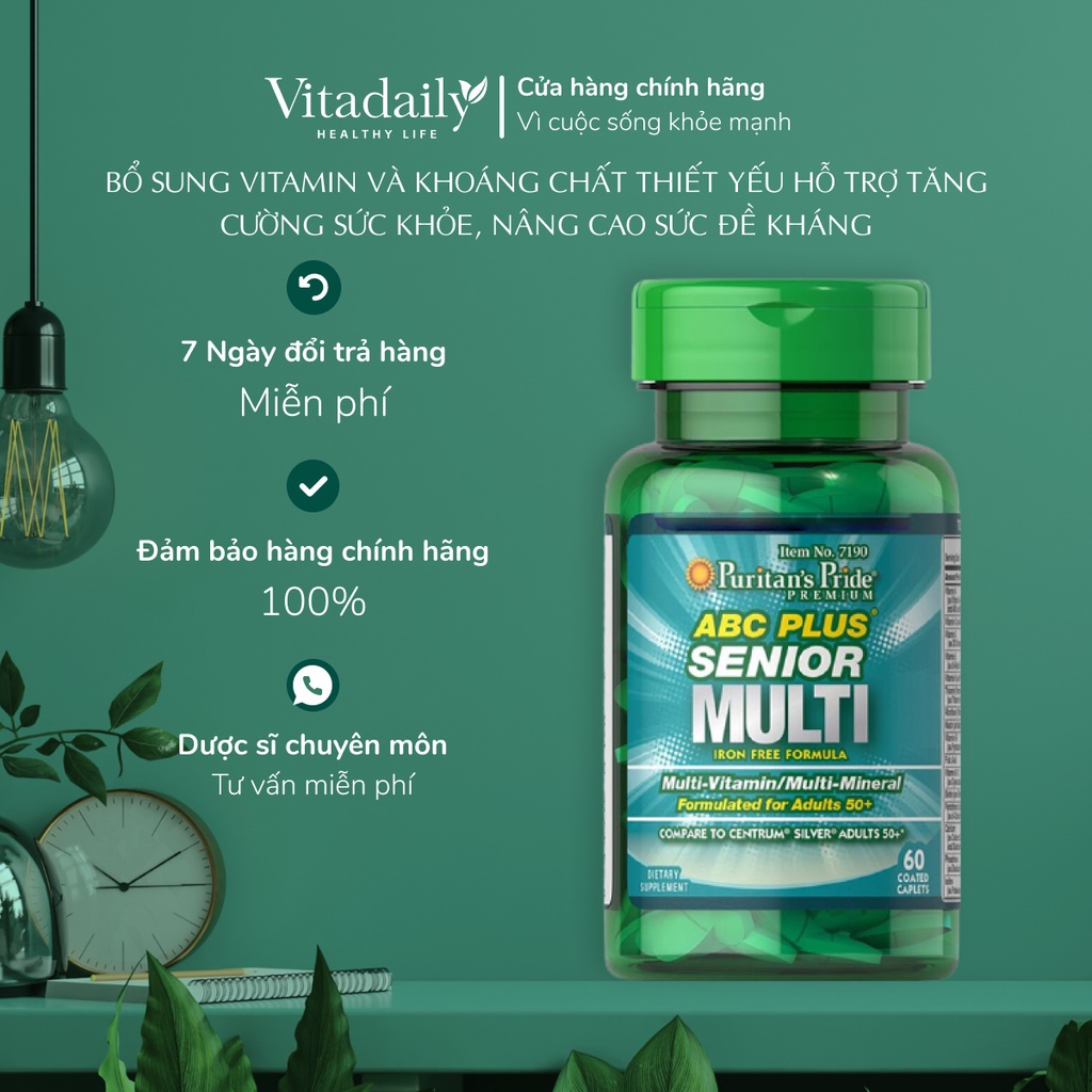 Vitamin tổng hợp cho người cao tuổi ABC senior Multi vitamin lọ 60 viên của Puritan's Pride