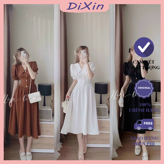 (Freeship + mã giảm giá) Đầm dự tiệc , cổ áo kiểu sơ mi tay ngắn , dáng váy maxi siêu xinh , mẫu 3 màu nâu trắng đen