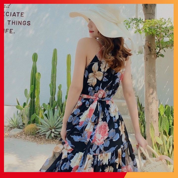 Váy maxi hoa⚡𝑺𝑰𝑬̂𝑼 𝑻𝑶̂𝑵 𝑫𝑨́𝑵𝑮⚡ Váy dáng dài đi biển, vải voan 2 lớp, mềm mại, hàng Quảng Châu cao cấp loại 1 | BigBuy360 - bigbuy360.vn
