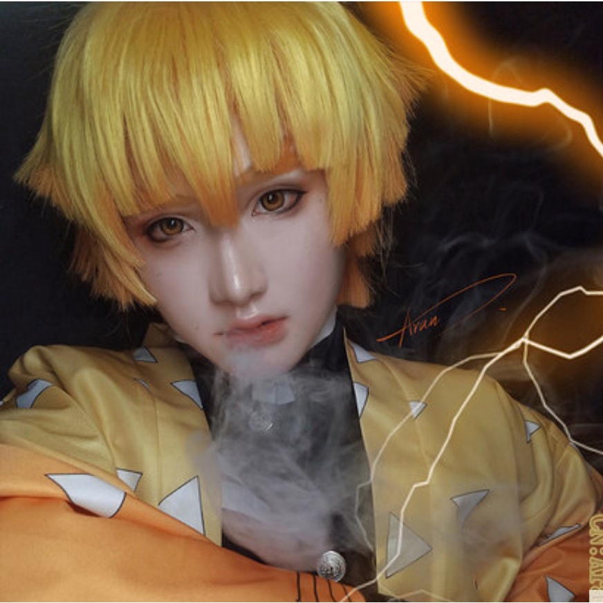 Wigntóc giả cosplay Zenitsu Agatsuma vàng cam kimetsu no yaiba demon slayer