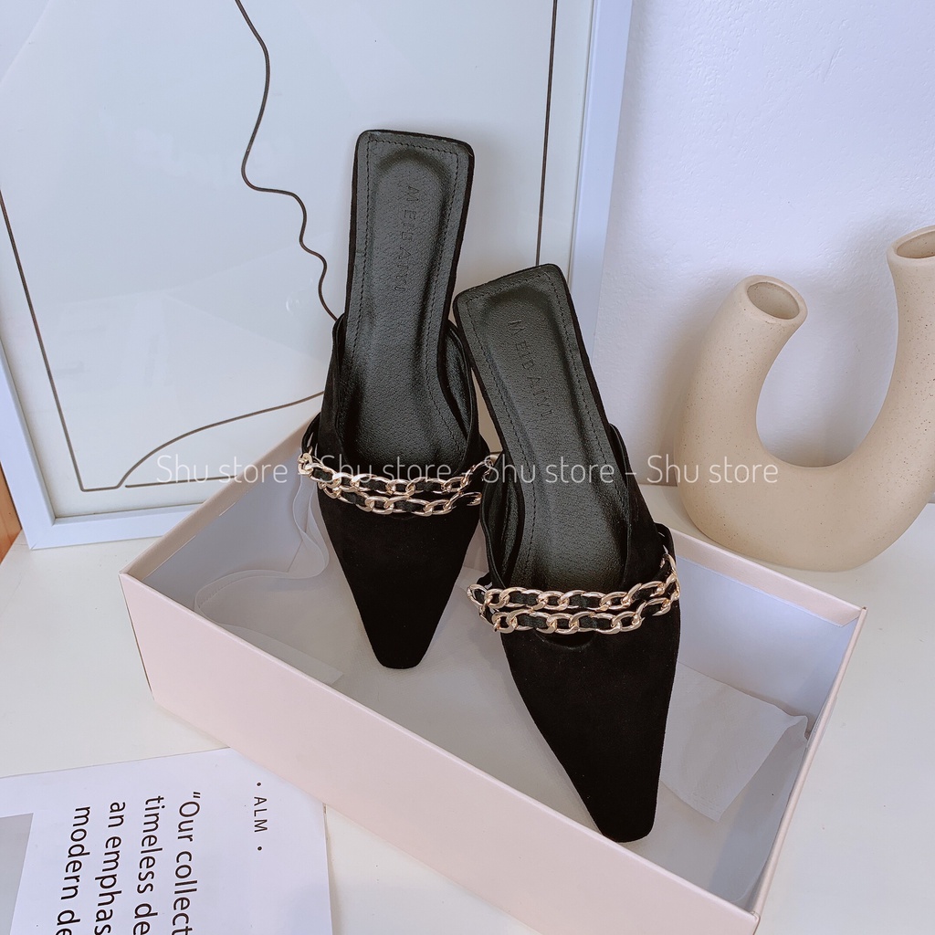 Dép sục mũi nhọn Shu store - Dép mũi nhọn quai xích đế bệt thời trang xinh xắn