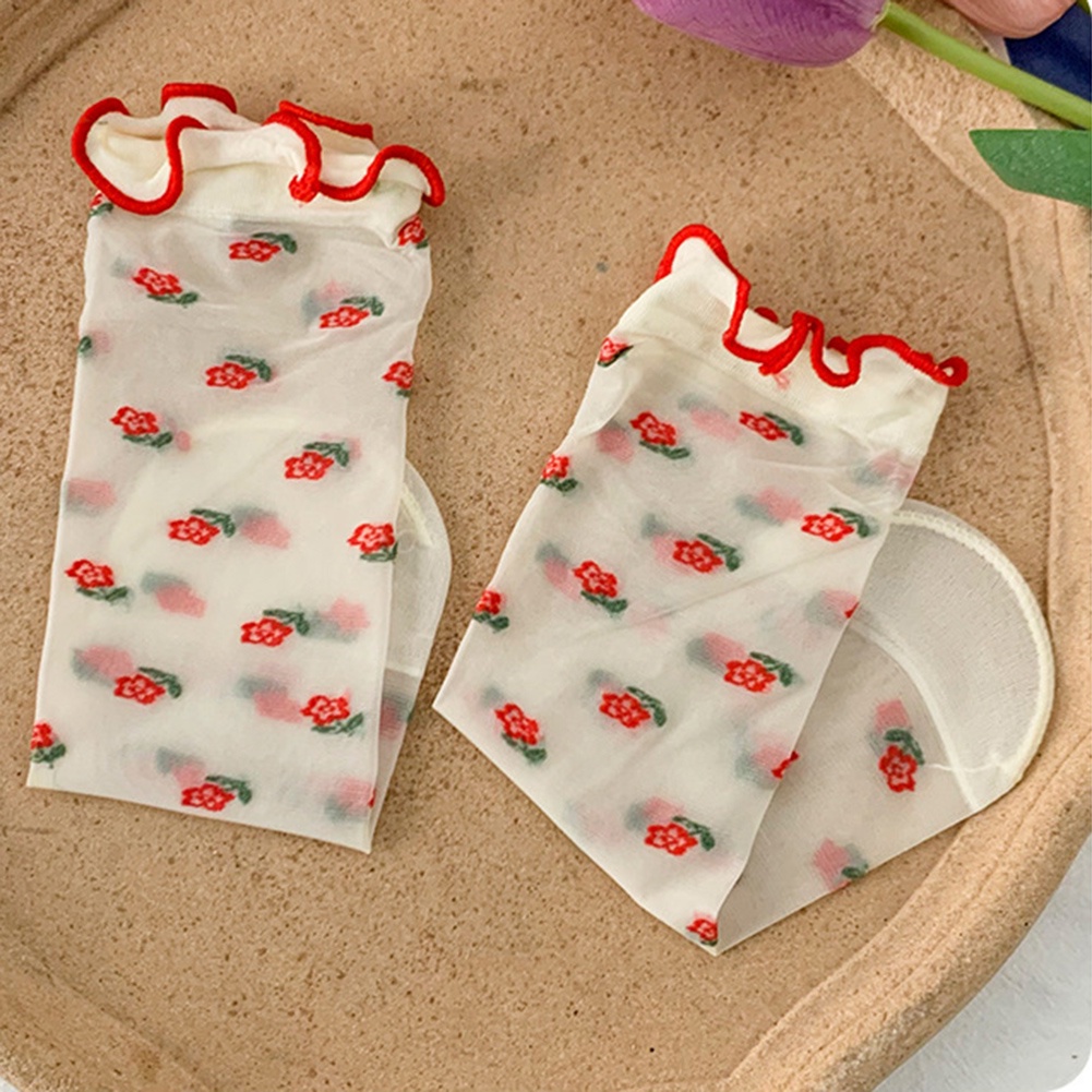 Vớ Thể Thao Phối Ren Thoáng Khí Họa Tiết Hoa/Trái Cây Phong Cách Lolita