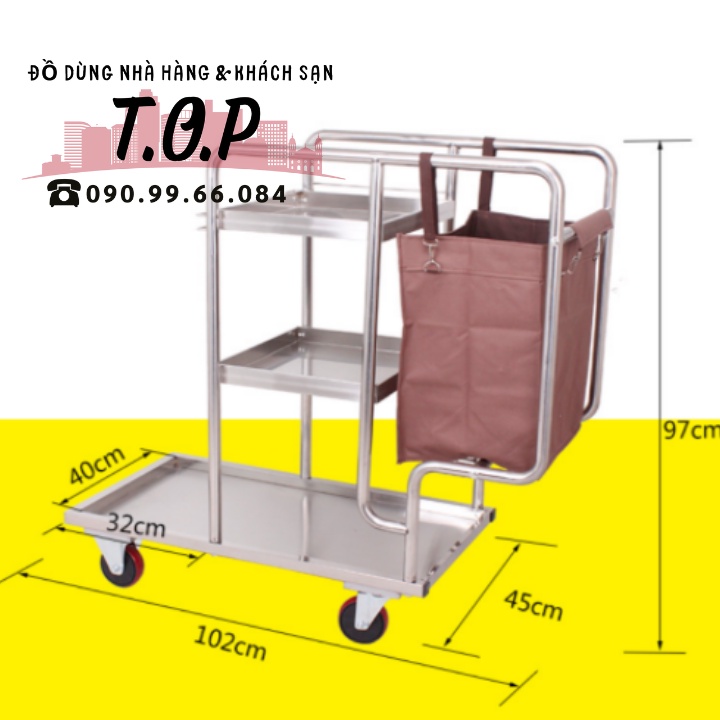 Xe Đẩy Dọn Vệ Sinh Inox, Xe làm vệ sinh công nghiệp inox