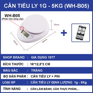 Cân tiểu ly Điện Tử - Cân tiểu li Thực Phẩm Cho Nhà Bếp Electronic Kitchen 5Kg kèm 2 viên pin AAA