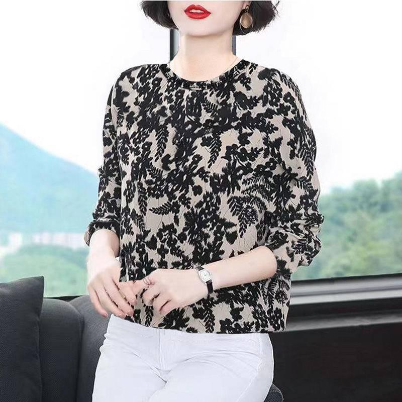 Áo thun tay dài phối lông thời trang cho phụ nữ trung niên