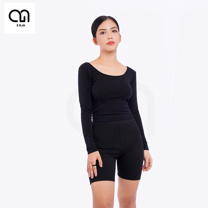 Set Thể Thao Nữ Quần Legging Lửng Với Áo Tay Dài Chất Liệu Cotton Co Giãn Thấm Hút Mồ Hôi 2AM A14