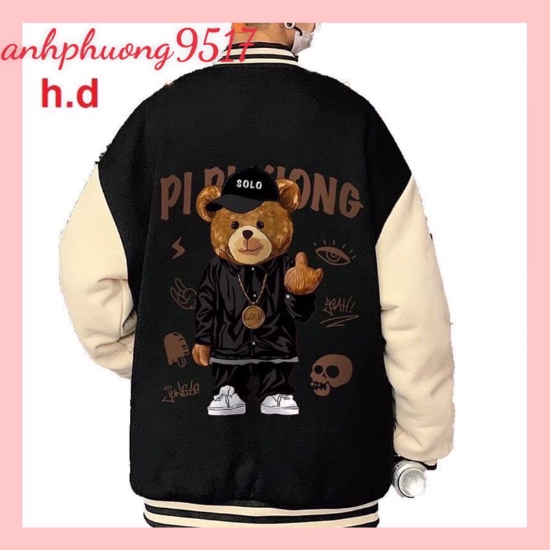 Áo khoác bomber Jacket nam nữ Gấu SoloChất nỉ vs gió chống nắng, giữ nhiệt ấmThời trang thu đông thể thao, Hàn Quốc