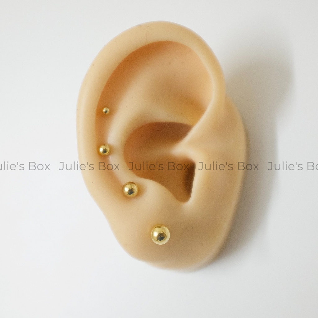 Khuyên Tai Unisex 2 Đầu Bi Tròn Màu Vàng Titan Không Ngứa Không Gỉ Sét Nhiều Size Julies Box 66
