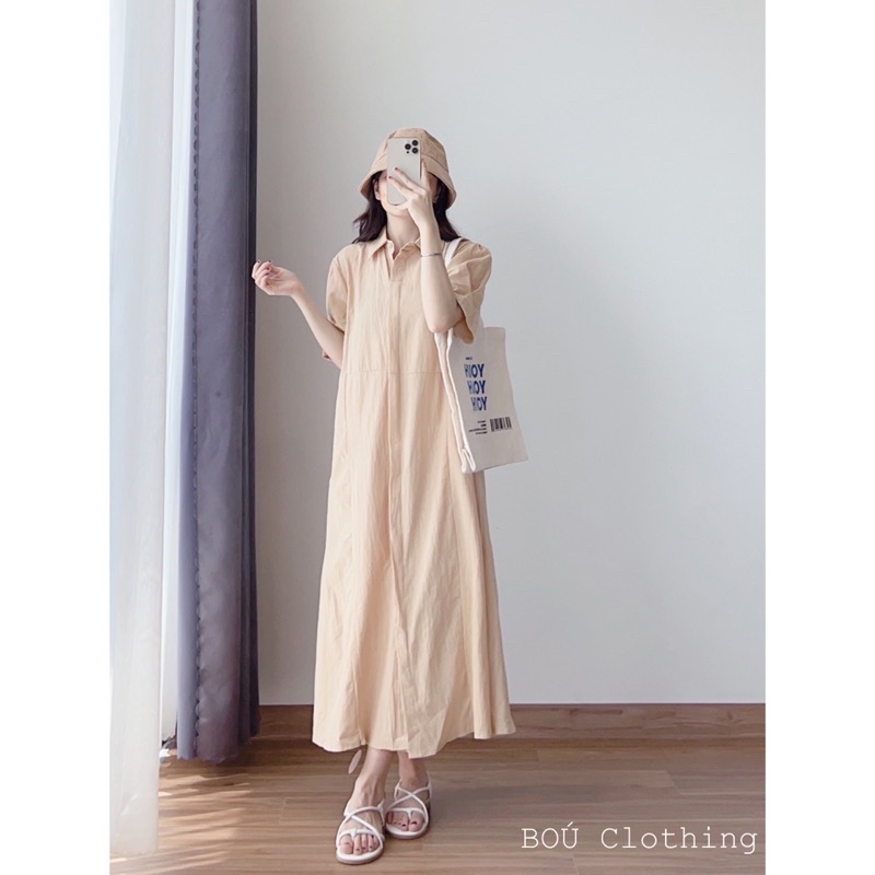 Đầm sơ mi dáng dài phong cách vintage xinh xắn