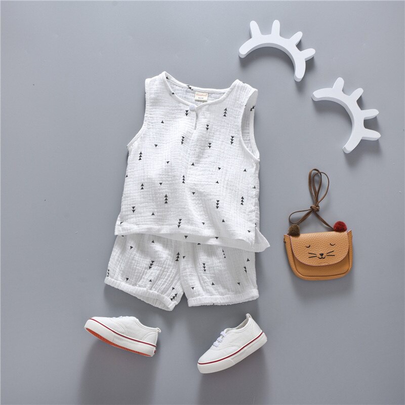 MezyTicky Trẻ em mùa hè Không tay in Vest Bé trai Áo phông cotton + Quần short Trẻ em Bé gái Bộ quần áo thoải mái Thông thường