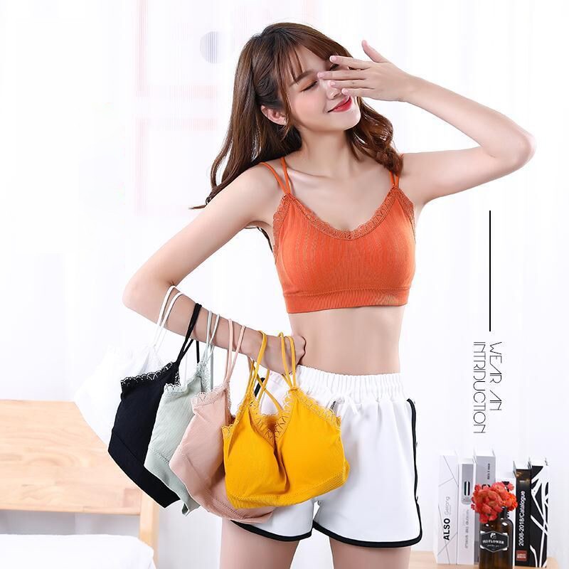 Áo bra tăm phối ren mềm CAO CẤP 4 dây lưng đan chéo GỢI CẢM - Mút mat xa tháo rời - Áo bra cotton gân tăm