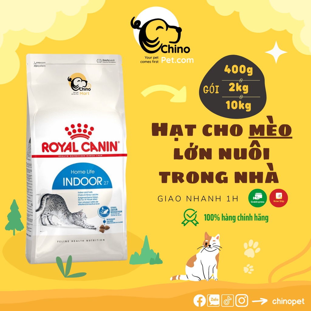 Hạt royal canin indoor mèo trưởng thành chuyển giảm phân hôi và cho bé ít vận động dạng hạt khô cung cấp dinh dưỡng