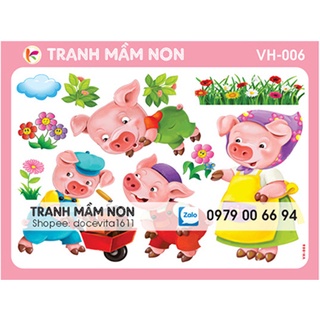 Decal mầm non- BA CHÚ HEO CON khổ lớn VH-006