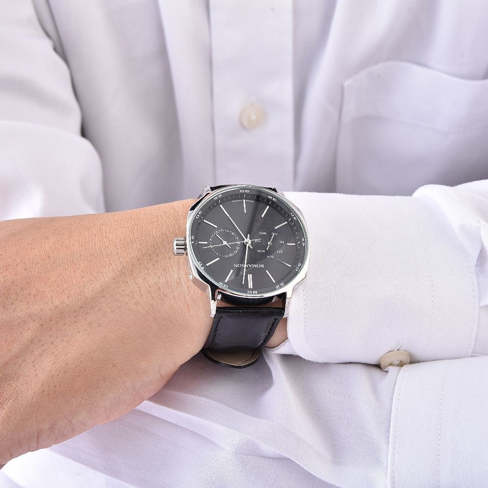 Đồng hồ Romanson Men Watch TL1204BMWBK nam máy Thụy Sĩ chống nước, mặt kính chống xước, dây da cao cấp chính hãng