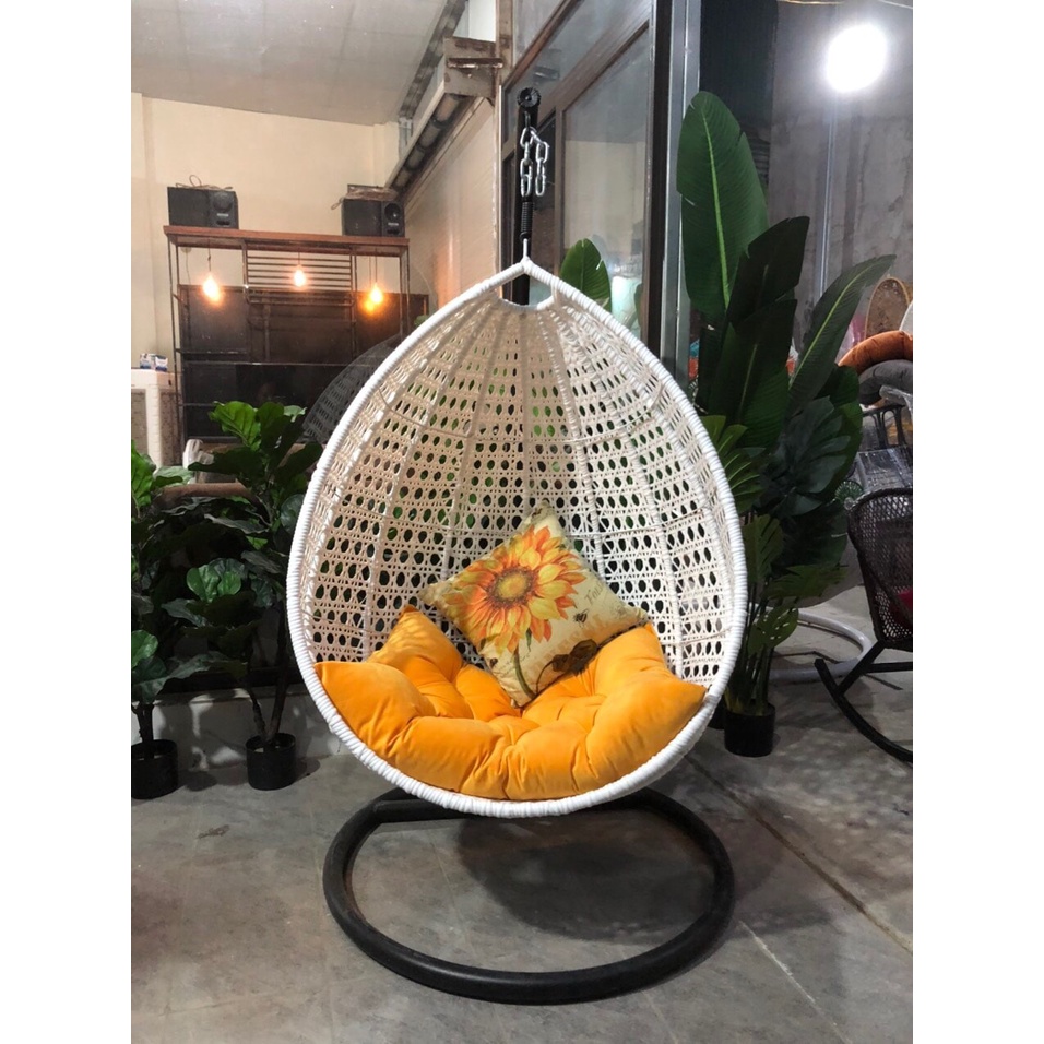 Xích đu đan, ghế lười, nôi treo thư giãn đọc sách sân vườn mây nhựa, dáng giọt nước