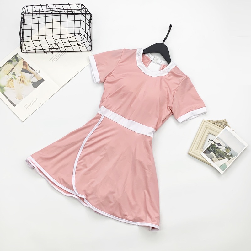 Bộ đồ bơi nữ liền mảnh dáng váy viền trắng thể thao tôn dáng siêu đẹp