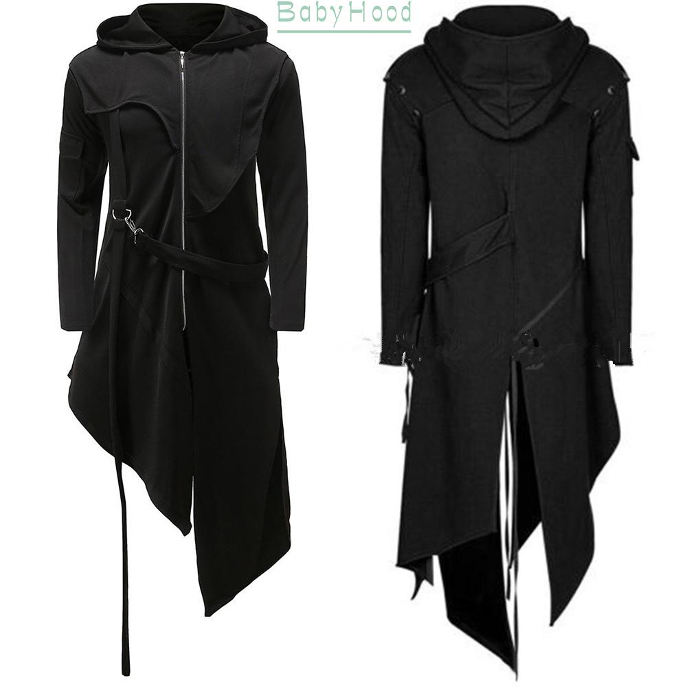 Men Retro Medieval Irregular Hooded Jacket Gothic Coat Costume Halloween Praty#BBHOOD