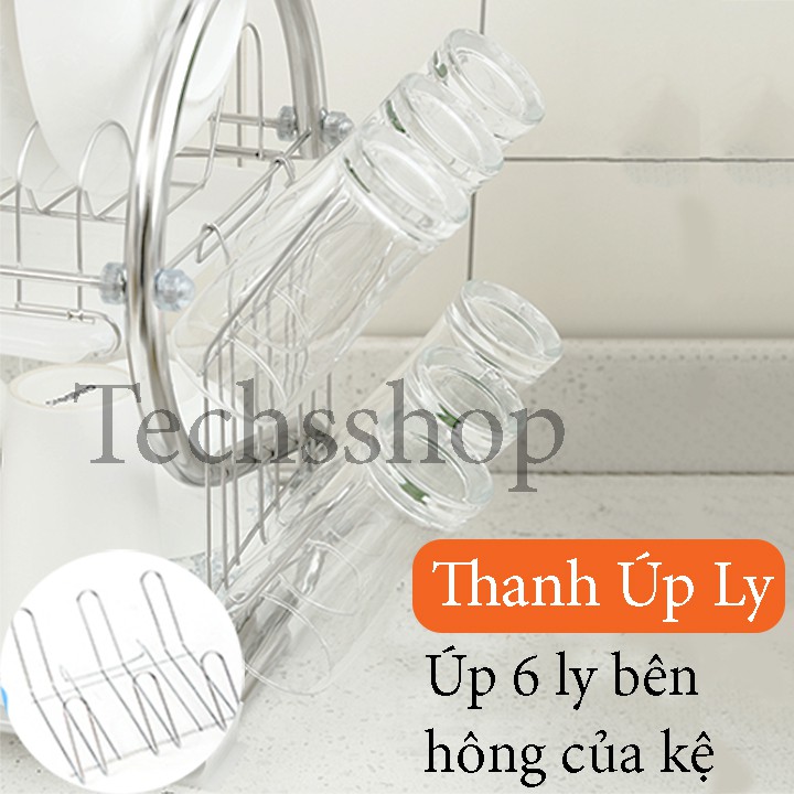 Kệ Úp Chén Ly Inox 2 Tầng Chữ S Có Khay Chứa Nước - Kệ Nhà Bếp Đựng Muỗng Đũa Thép Không Rỉ