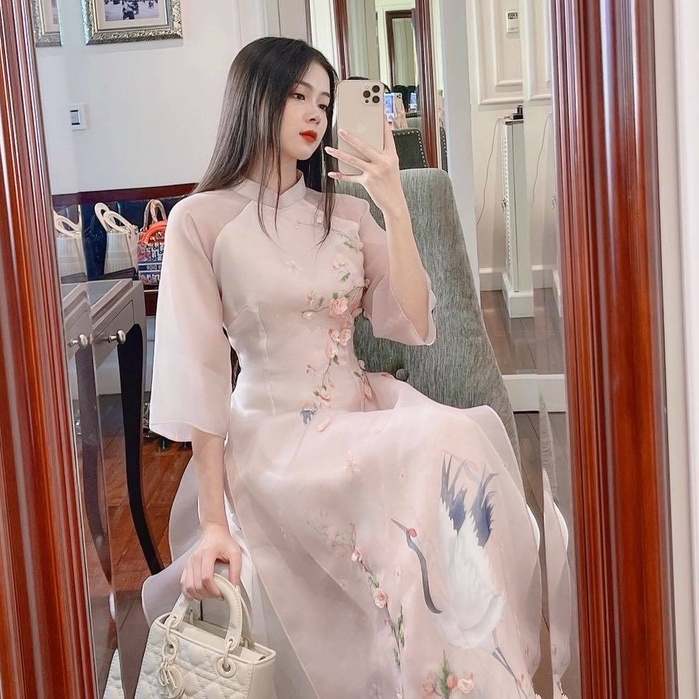 Mita Boutique - Áo Dài Cách Tân Đào Hạc Mita Hoạ Tiết Đính Kết - AD100009