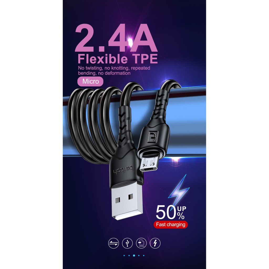 Dây cáp sạc Twitch cổng Micro USB 2.4A hỗ trợ sạc nhanh