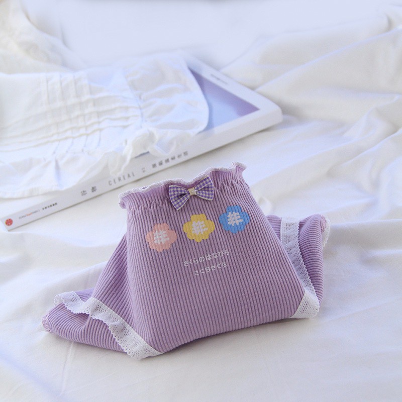 Quần Lót Nữ Cotton len tăm viền nhún đính nơ nhỏ dễ thương mã A305