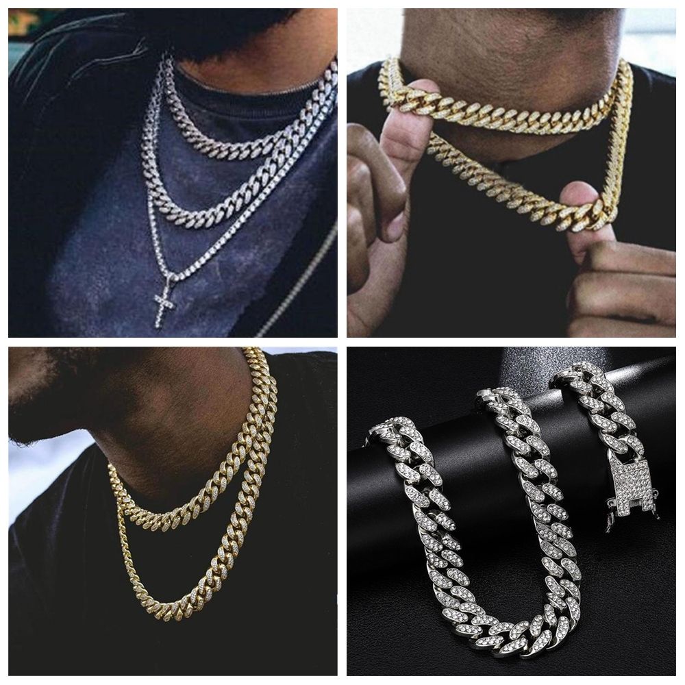 Vòng cổ chuỗi xích 12mm đính kim cương phong cách hiphop sang trọng cho nam và nữ tùy chọn màu sắc
