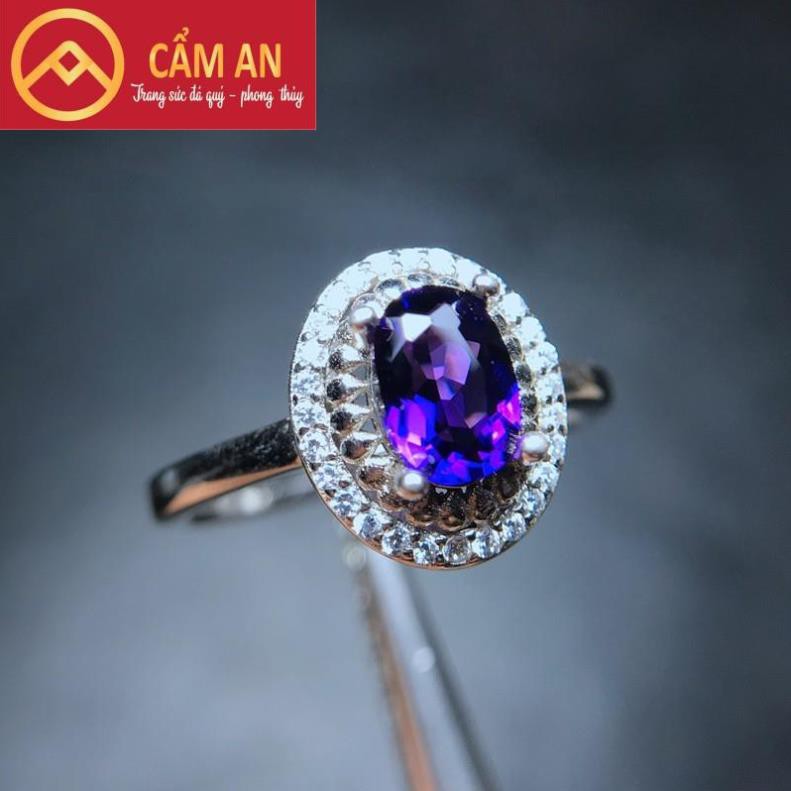 Nhẫn T.A Tím Thiên Nhiên, Lửa Mạnh, Trong, Bạc S925 - Trang sức Phong thủy Cẩm An